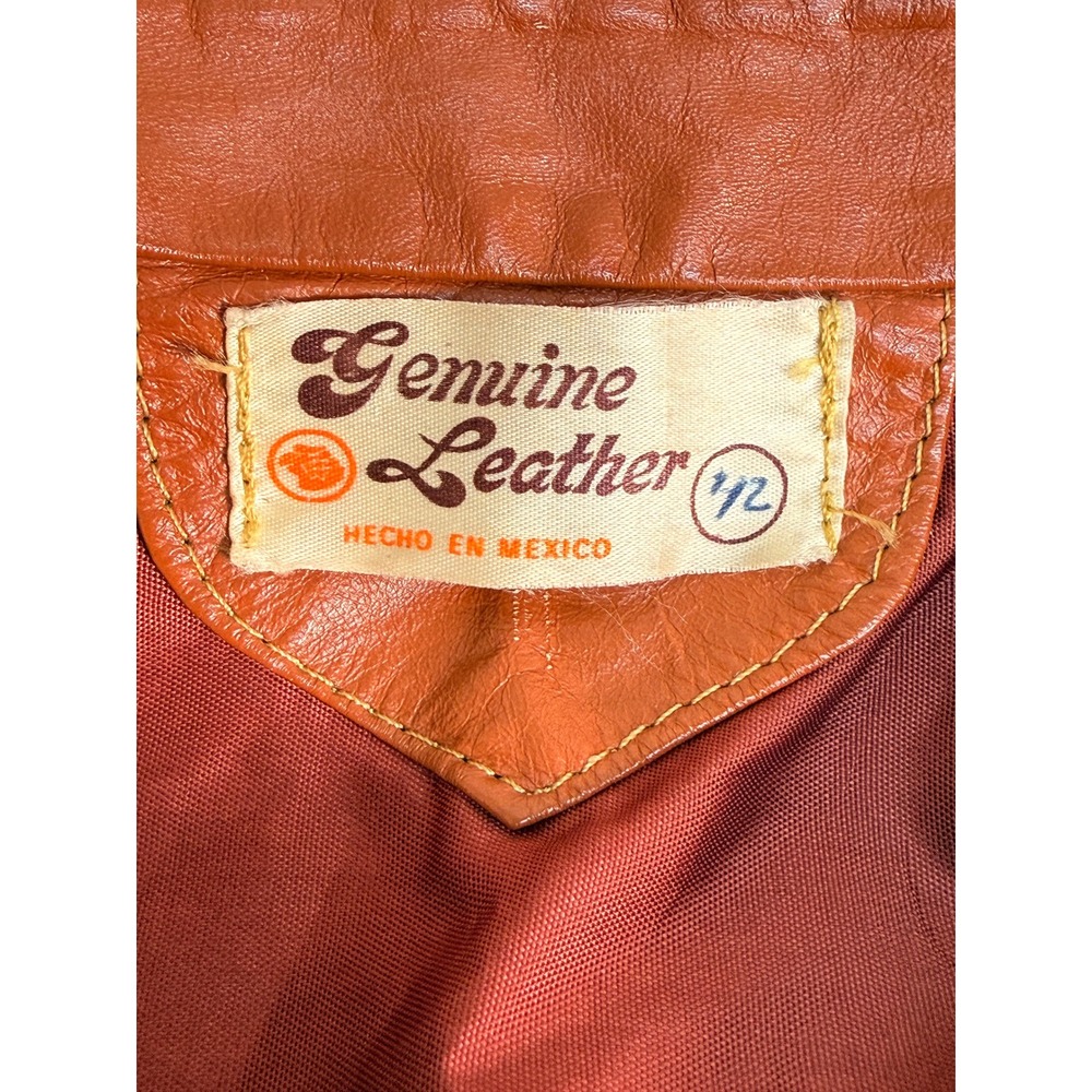 Vintage 70s 80s Genuine Leather Bomber Jacket Hecho en Mexico Burnt Orange M/L - Picture 4 of 7